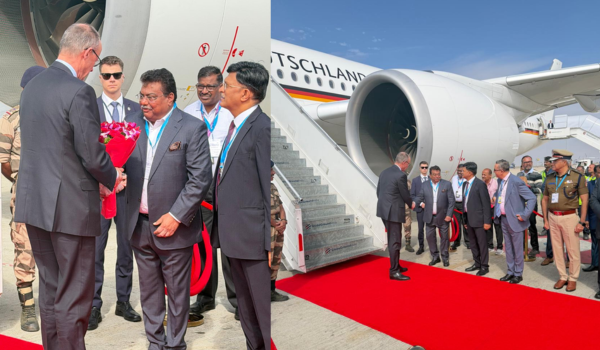 German Chancellor arrives in Bengaluru; Karnataka Minister M B Patil receives him