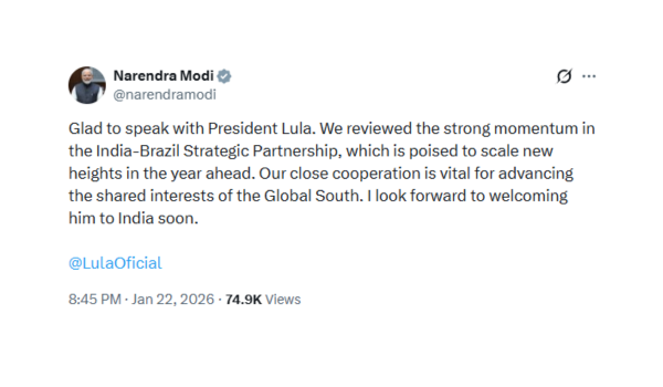 PM Modi and Brazil President Lula da Silva review strong momentum in India-Brazil Strategic Partnership