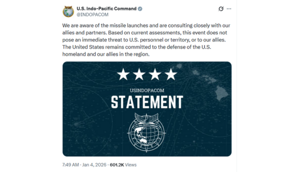 US military says it is aware of North Korea’s missile launch and reiterates commitment to security of its allies