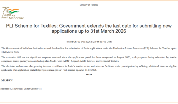 Government extends PLI Scheme application deadline for textiles to 31 March