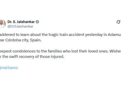 EAM Jaishankar expresses grief over tragic train accident in Spain