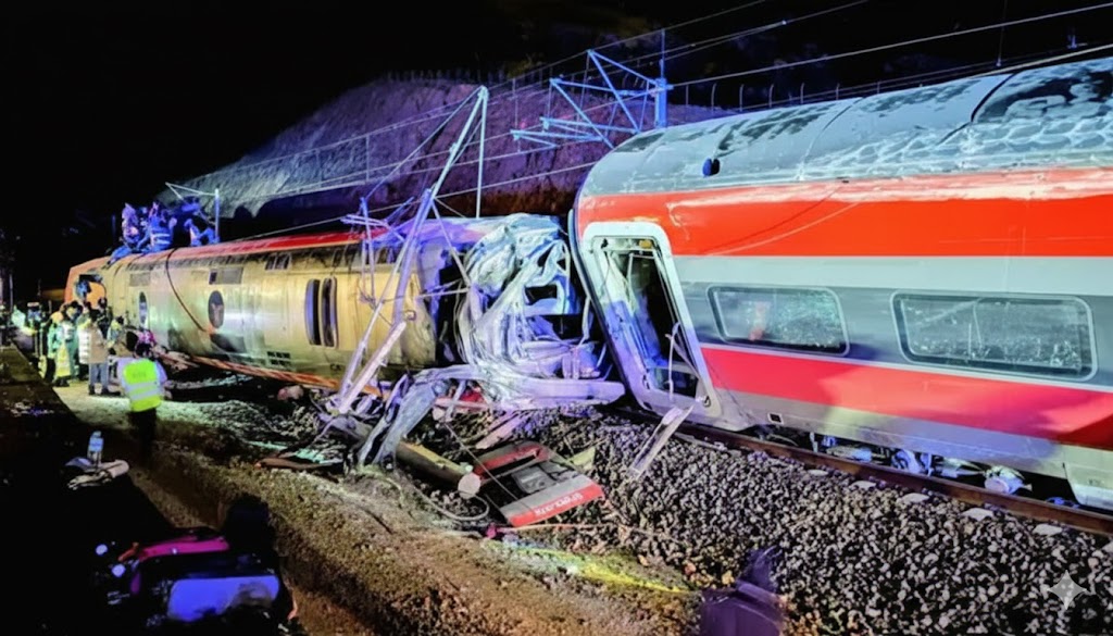 স্পেনের দক্ষিণাঞ্চলে দুটি হাই-স্পিড ট্রেনের সংঘর্ষে কমপক্ষে ৪০ জন নিহত এবং বহু মানুষ আহত হয়েছেন।