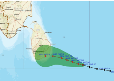 Bay of Bengal depression expected to cross Sri Lanka’s coast on Friday evening