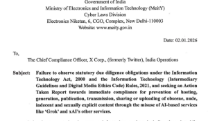 مرکزی حکومت نے سوشل میڈیا پلیٹ فارم ایکس کو خواتین اور بچوں کو نشانہ بنانے والے فحش مواد کے معاملے پر AI ٹول Grok سے متعلق نوٹس جاری کیا ہے۔