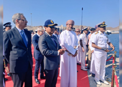 Union Minister Sarbananda Sonowal welcomes Indian Naval Sailing Vessel Kaundinya crew in Muscat