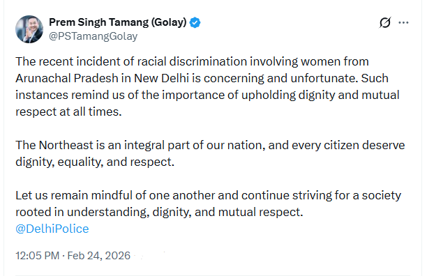 Sikkim CM Condemns Racial Discrimination Against Arunachal Women in Delhi