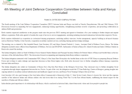 India–Kenya JDCC Meeting Concludes, Focus on Expanding Defence Cooperation