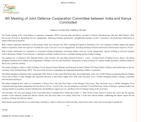 India–Kenya JDCC Meeting Concludes, Focus on Expanding Defence Cooperation