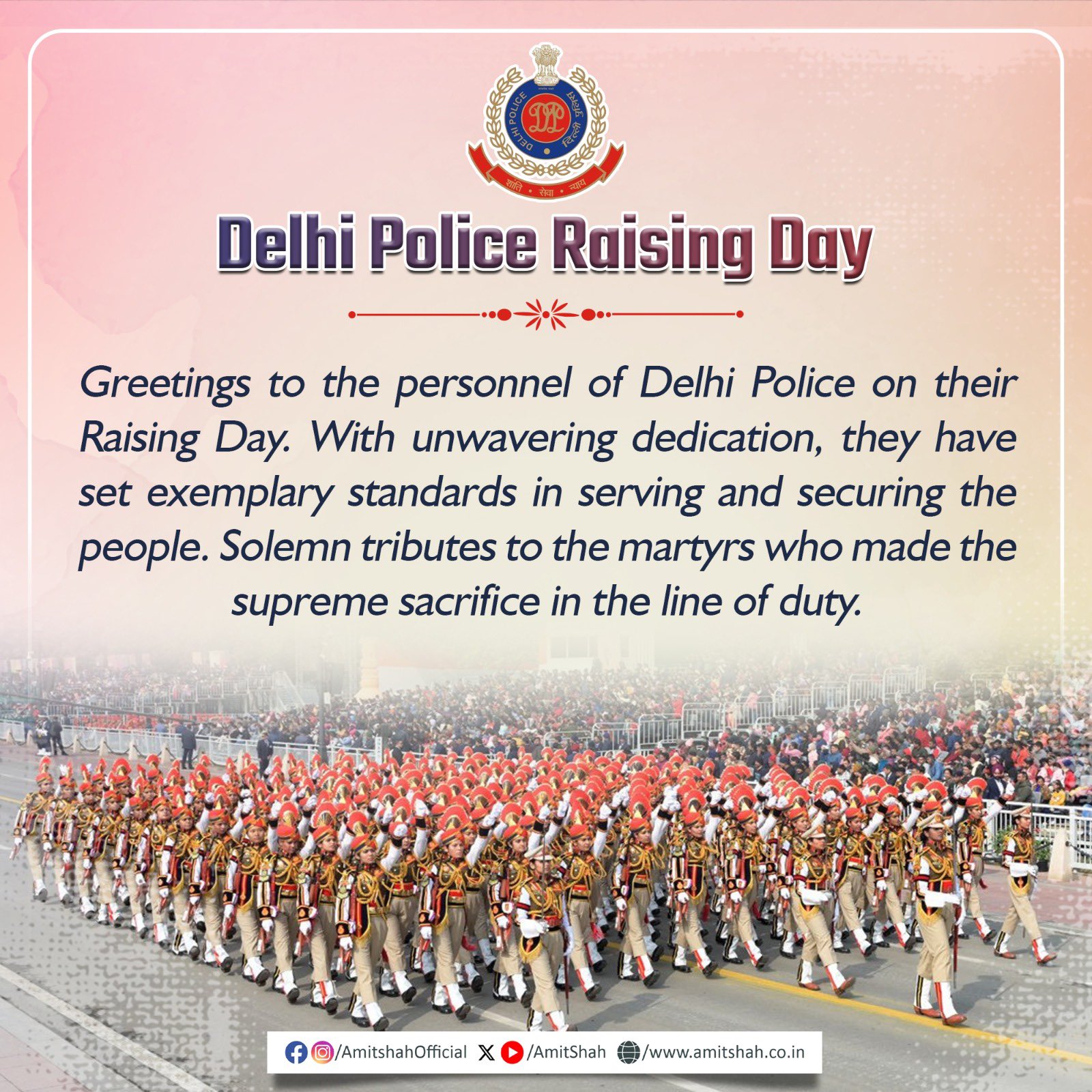 Home Minister Amit Shah extends greetings to personnel of Delhi Police on their Raising Day