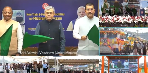 रेल मंत्री अश्विनी वैष्णव ने नई दिल्ली से मिजोरम के सैरांग और असम के सिल्‍चर के बीच नई पैसेंजर ट्रेन सेवाओं को वर्चुअली हरी झंडी दिखाई