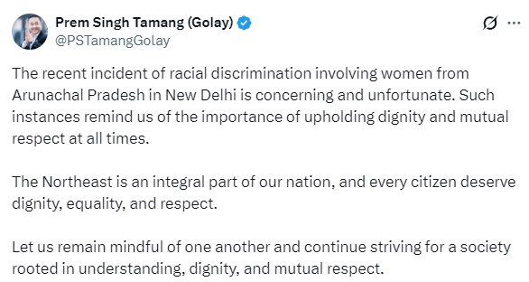 सिक्किम के मुख्यमंत्री ने दिल्ली में अरुणाचल प्रदेश की महिलाओं के साथ कथित नस्लीय भेदभाव की कड़ी निंदा की