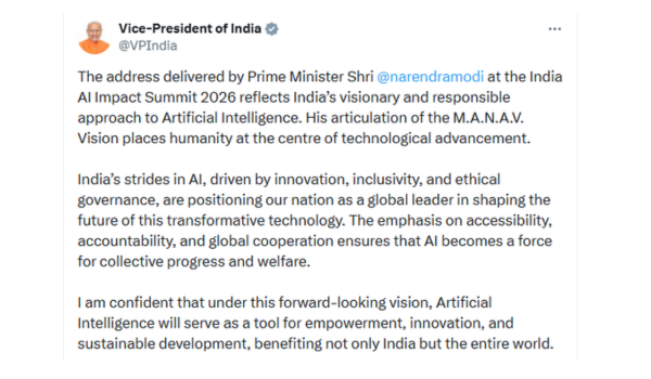 PM’s articulation of M.A.N.A.V. Vision places humanity at the centre of technological advancement: VP Radhakrishnan