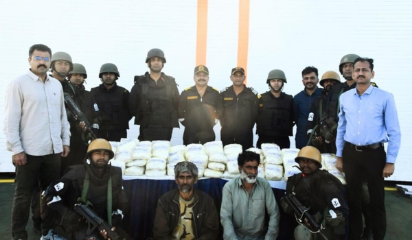 ICG and Gujarat ATS intercept foreign fishing boat with 203 kg of Suspected Drugs
