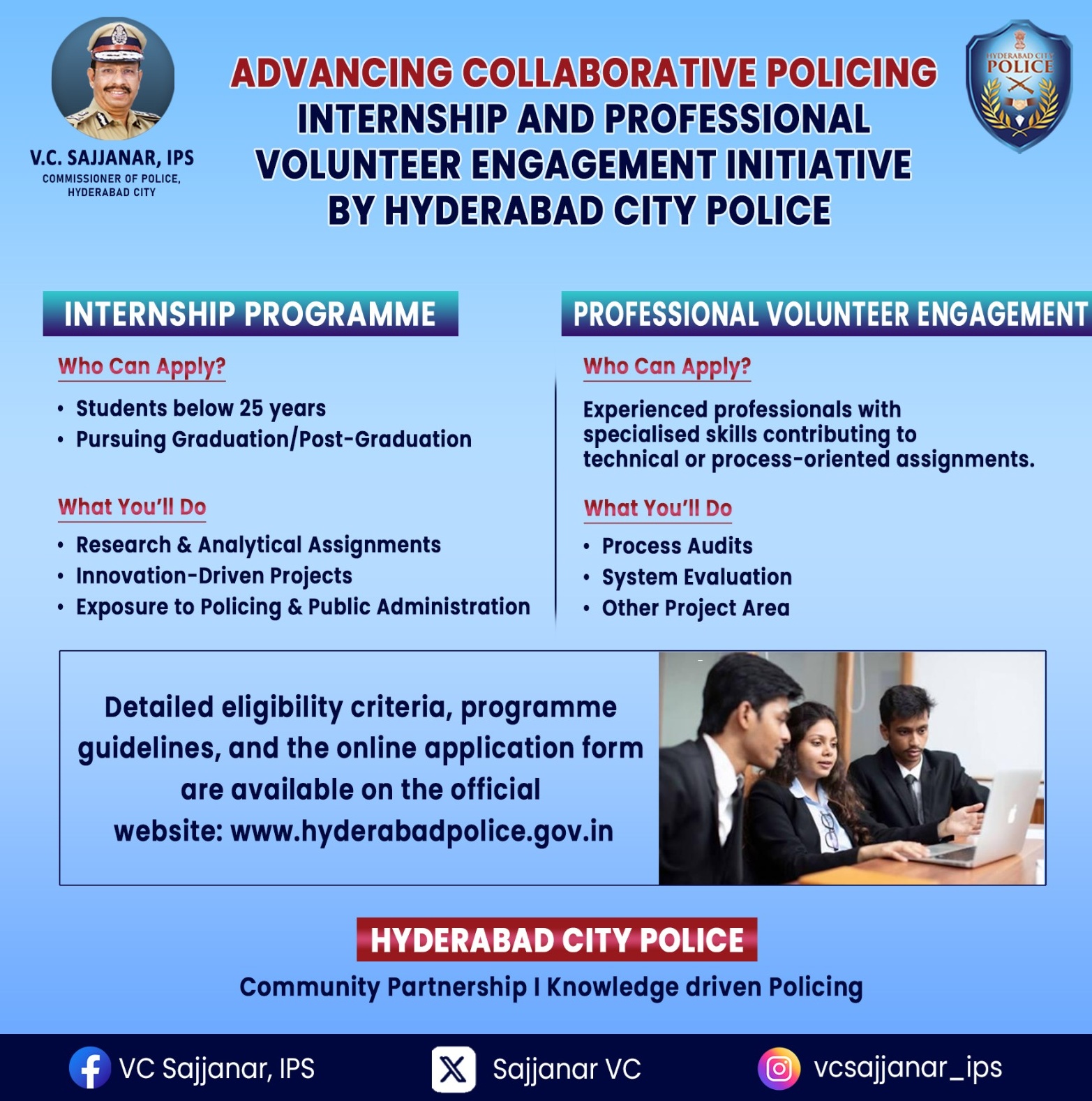 हैदराबाद पुलिस ने युवाओं को आधुनिक कानून-व्यवस्था से जोडने के लिए एक प्रगतिशील पहल की शुरुआत की