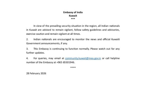 India issues an advisory for all Indian nationals in Kuwait to exercise caution