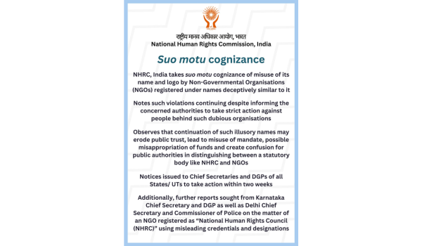 NHRC takes Suo Motu action against NGOs misusing its name and logo
