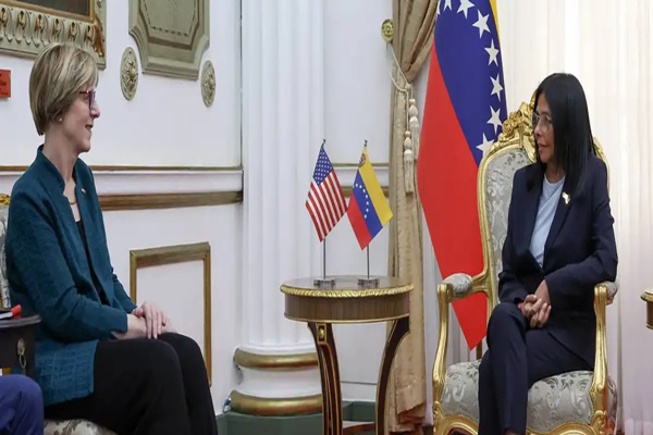 Venezuela interim President Delcy Rodriguez meets US envoy Laura Dogu