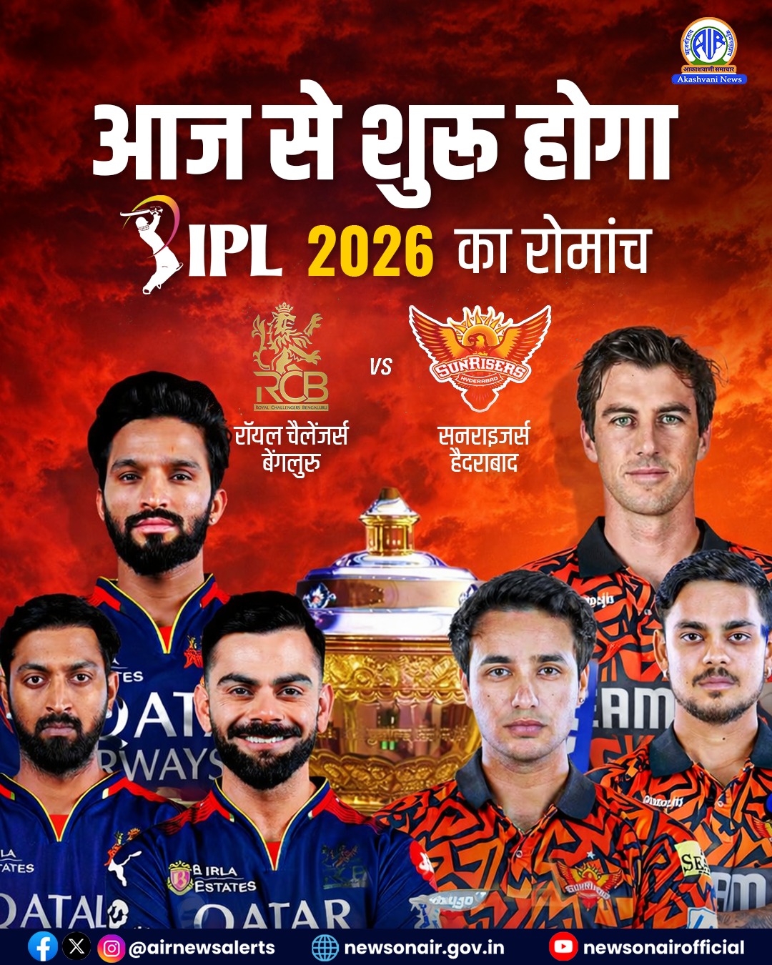 IPL का 19वां सत्र आज से बेंगलुरु में शुरू, उद्घाटन मैच में RCB और सनराइजर्स हैदराबाद आमने सामने होंगे
