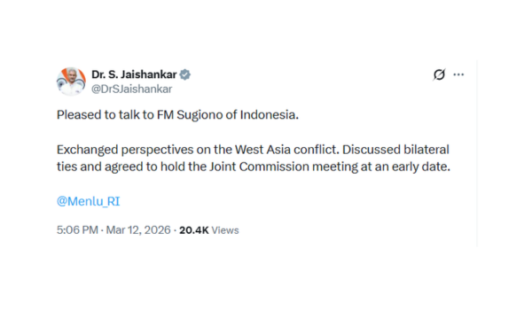 EAM Jaishankar holds talks with his Indonesian counterpart on West Asia conflict