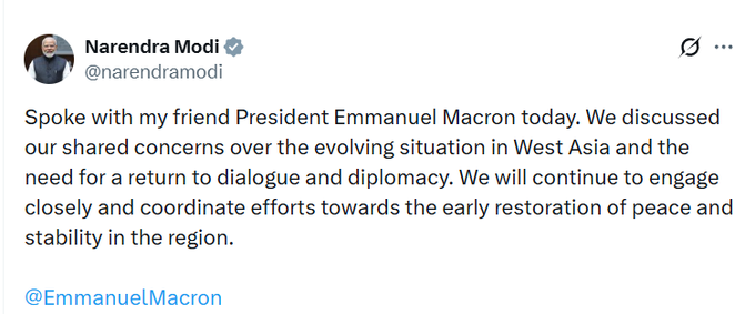 प्रधानमंत्री मोदी ने फ्रांस के राष्ट्रपति इमैनुएल मैक्रॉ से बातचीत की