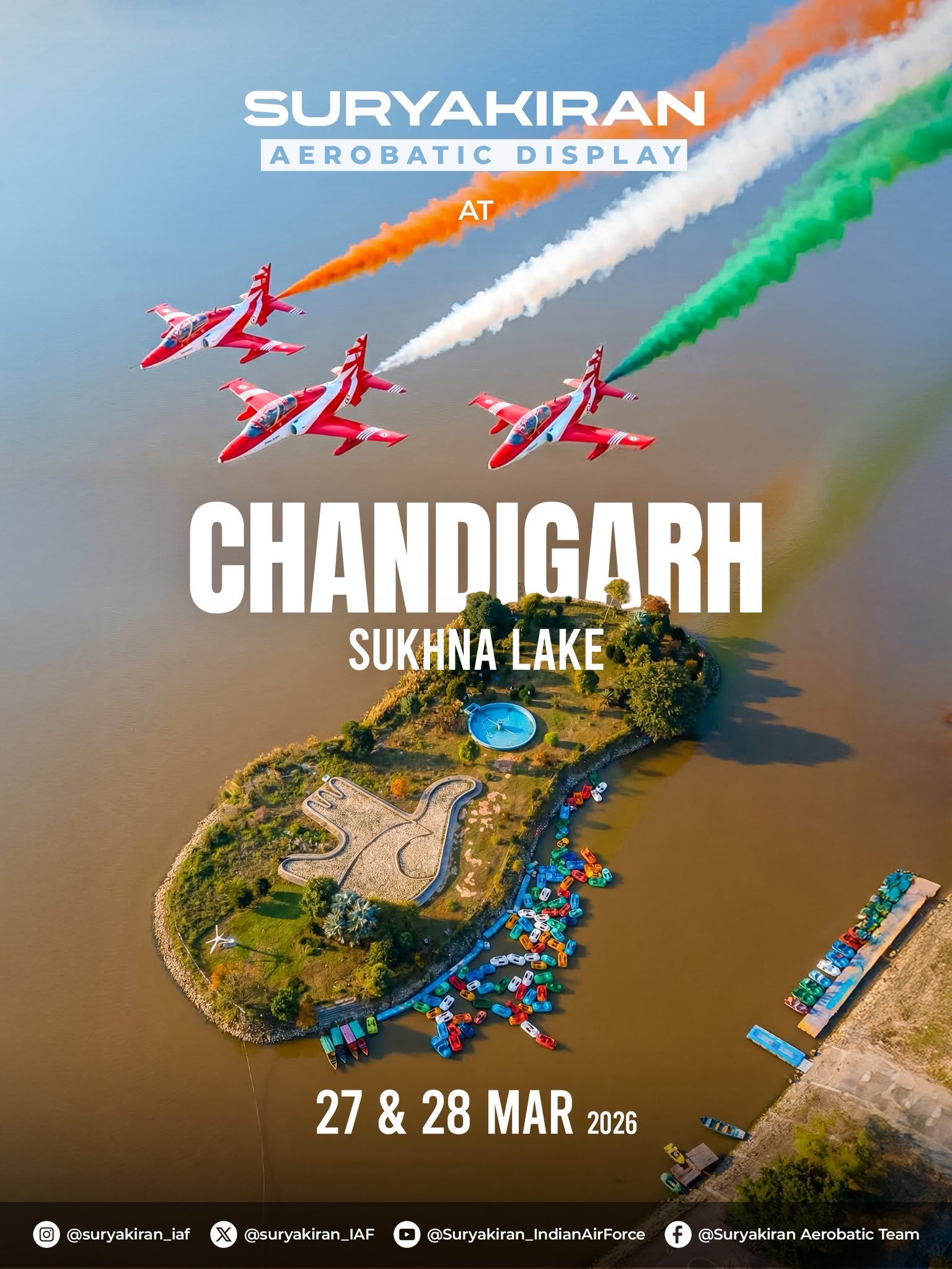 भारतीय वायु सेना की सूर्य किरण एरोबेटिक टीम चंडीगढ़ में सुखना झील पर वायु प्रदर्शन शुरू करेगी