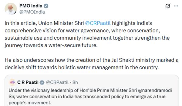 PM Modi Shares Union Minister C.R. Paatil’s Article on India’s Vision for Water Security 