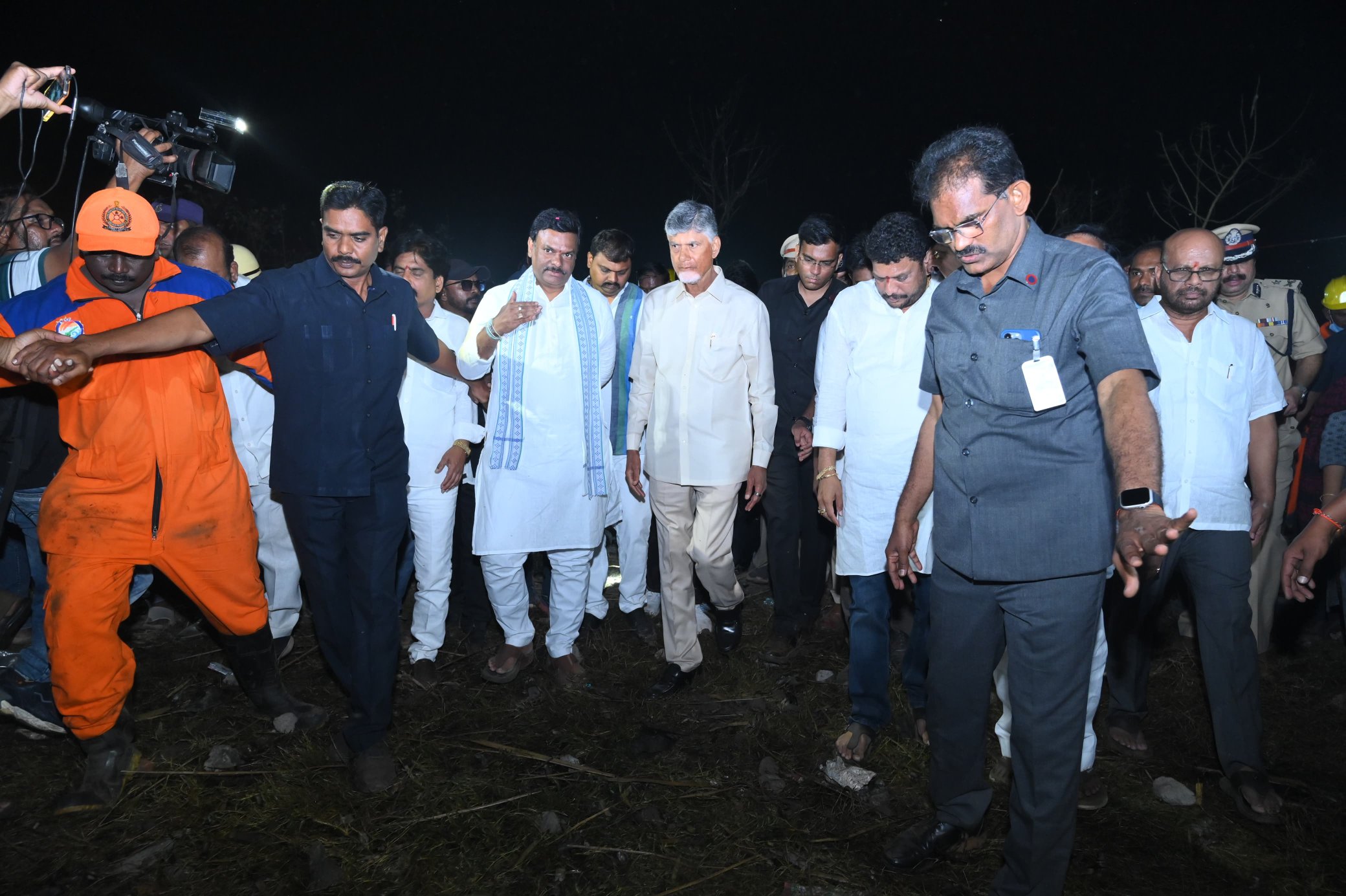 Andhra Pradesh CM N. Chandrababu Naidu visits fireworks accident site in Veltapalle, Kakinada