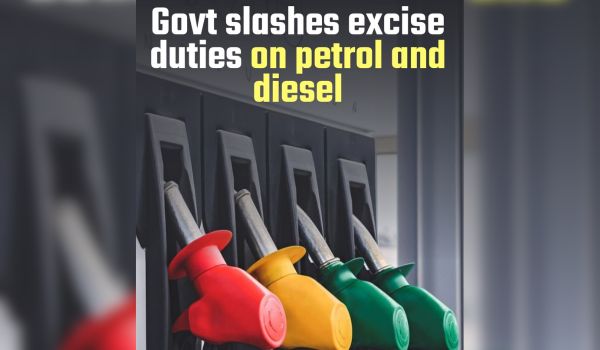Government reduces central excise duty on Petrol and Diesel by 10 rupees per liter