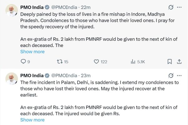 PM Modi Expresses Grief Over Fire Tragedies in Palam and Indore