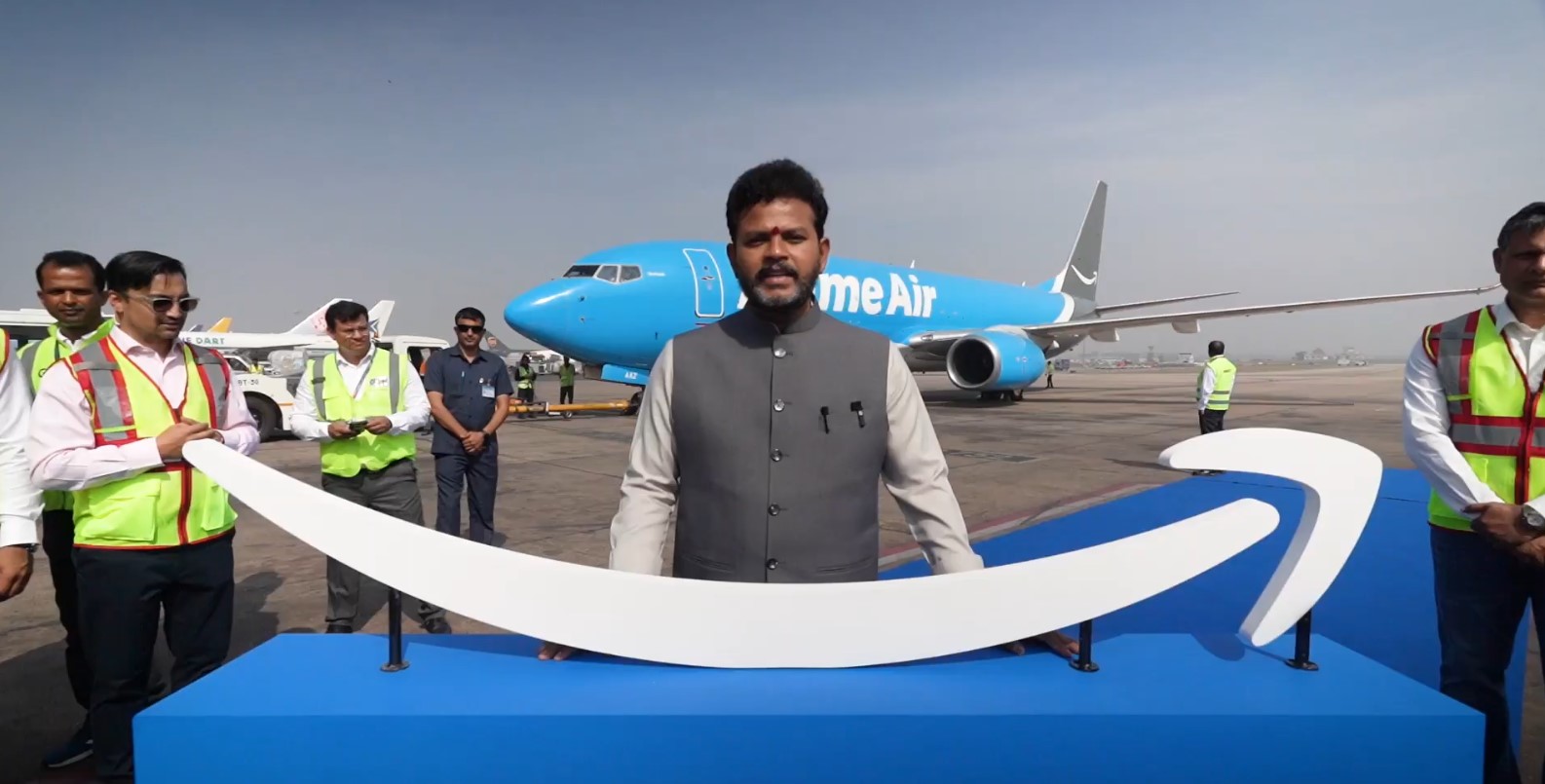 Civil Aviation Minister Kinjarapu Rammohan Naidu flags off Amazon Air’s inaugural cargo flight