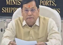 Minister for PSW Sarbananda Sonowal interacts with crew of Indian-flagged LPG Carriers Shivalik & Nanda Dev