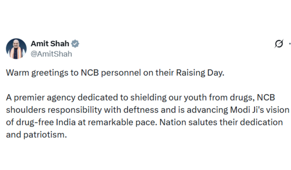 गृह मंत्री अमित शाह ने एनसीबी के कर्मियों को उनके स्थापना दिवस पर बधाई दी