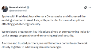 प्रधानमंत्री नरेन्द्र मोदी ने श्रीलंका के राष्ट्रपति अनुरा कुमारा दिसानायके से टेलीफोन पर बातचीत की