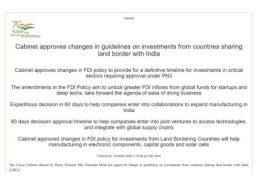 Cabinet eases FDI norms for countries sharing land border with India