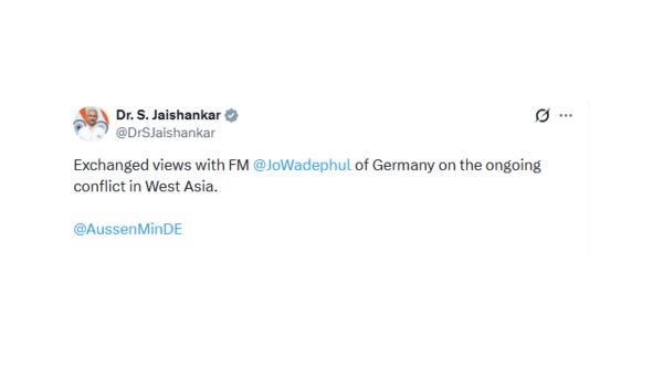 EAM Jaishankar exchanges views with Germany’s Foreign Minister on ongoing conflict in West Asia