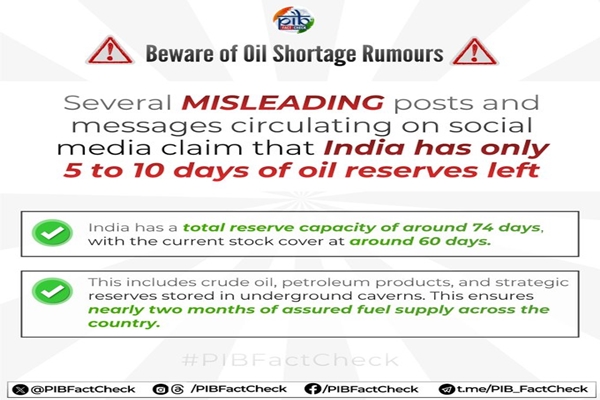 Govt Dismisses Viral Claim of 5–10 Day Oil Reserves in India