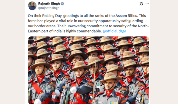 Defence Minister Rajnath Singh Greets Assam Rifles on Raising Day, Praises Role in Border Security
