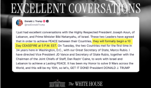 US President announces 10-day ceasefire between Israel and Lebanon