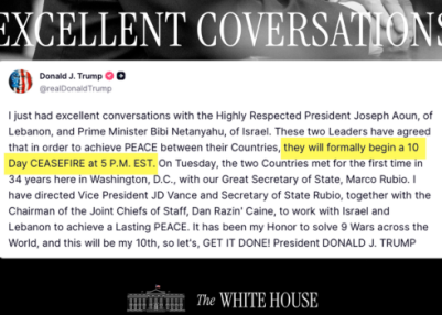 US President announces 10-day ceasefire between Israel and Lebanon