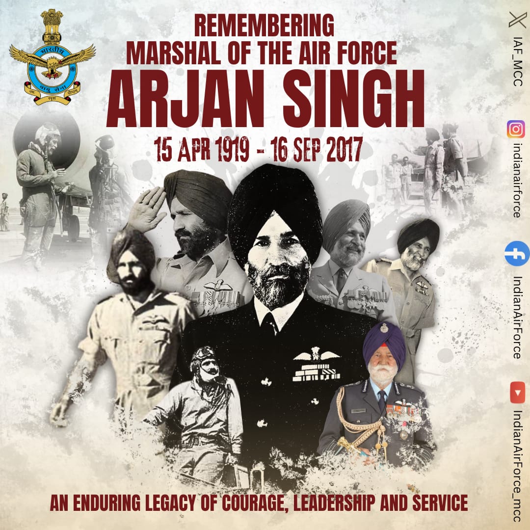 Defence Minister Rajnath Singh pays homage to Marshal of Air Force Arjan Singh on his 107th birth anniversary