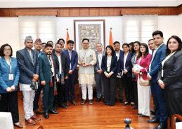 Union Minister Kiren Rijiju engages with journalists from Nepal at Parliament House