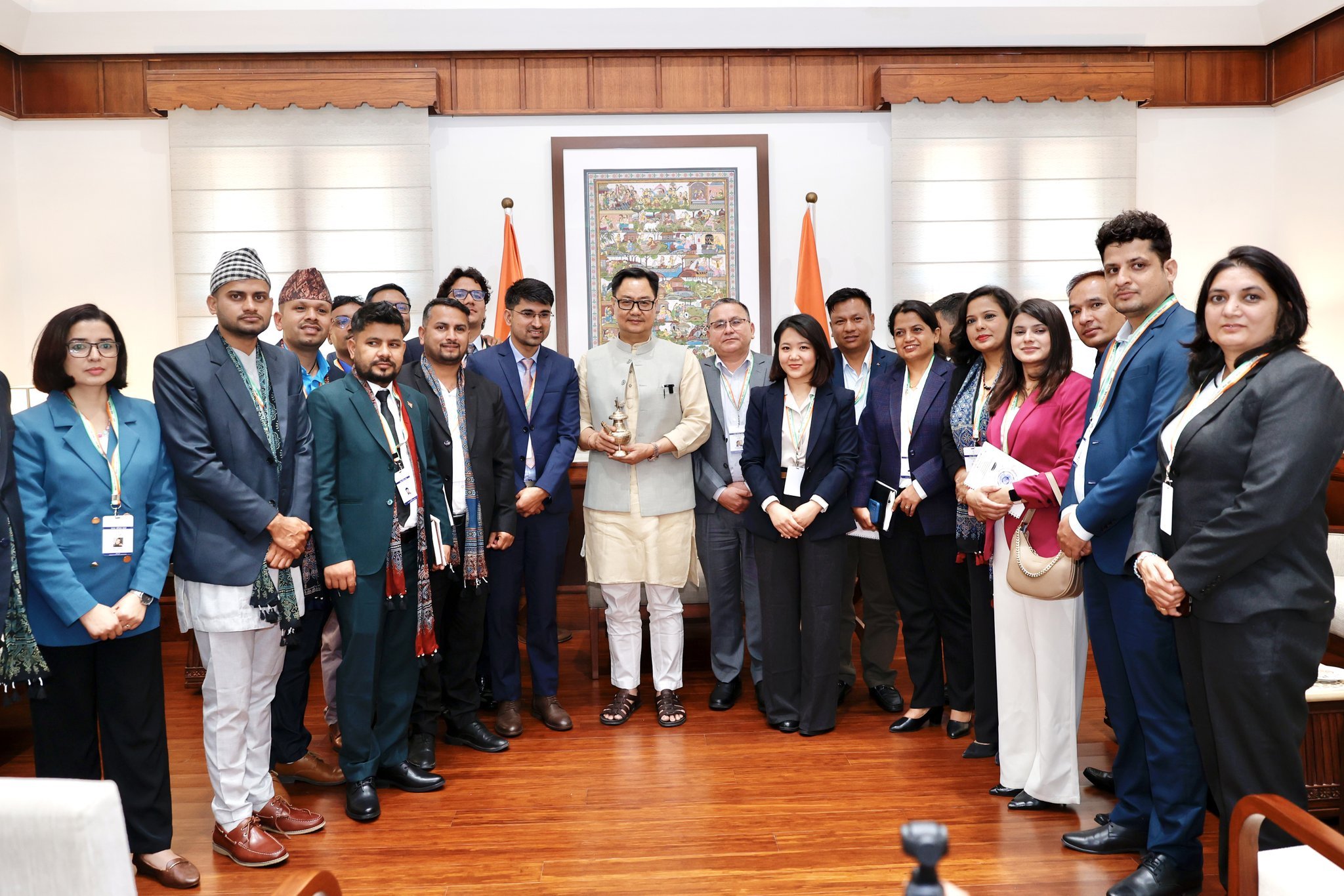 Union Minister Kiren Rijiju engages with journalists from Nepal at Parliament House