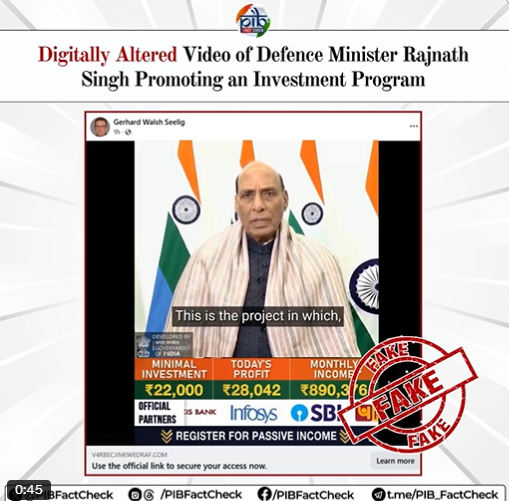 Government debunks fake video showing Defence Minister Rajnath Singh promoting investment platform