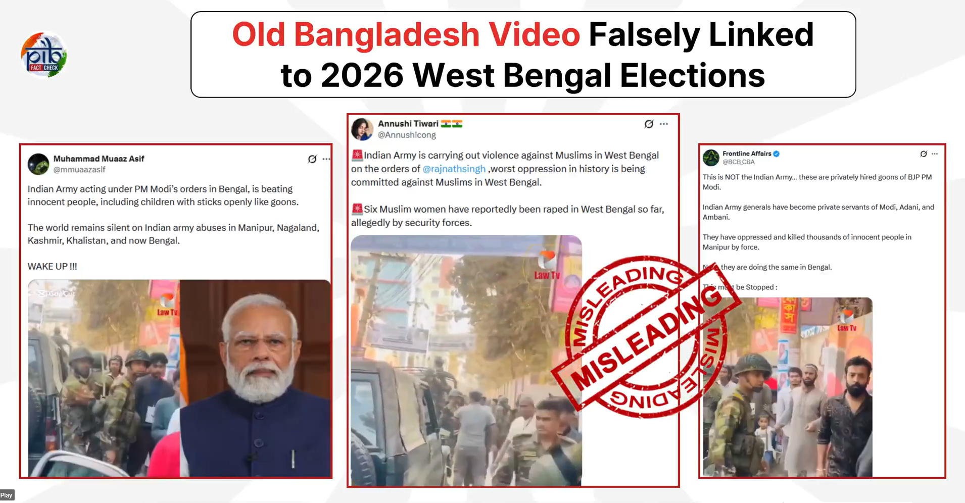 सरकार ने पश्चिम बंगाल विधानसभा चुनावों के दौरान भारतीय सेना नागरिकों पर हमला कर रही दावे का खंडन किया