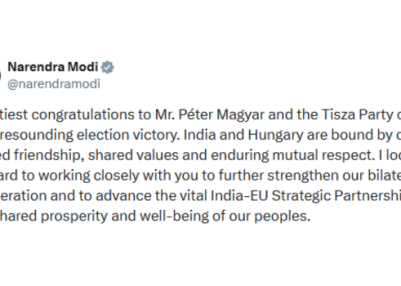 PM Modi congratulates Péter Magyar and Tisza Party for victory in Hungary election