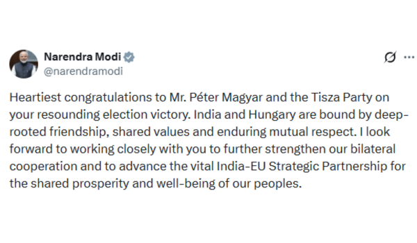 PM Modi congratulates Péter Magyar and Tisza Party for victory in Hungary election