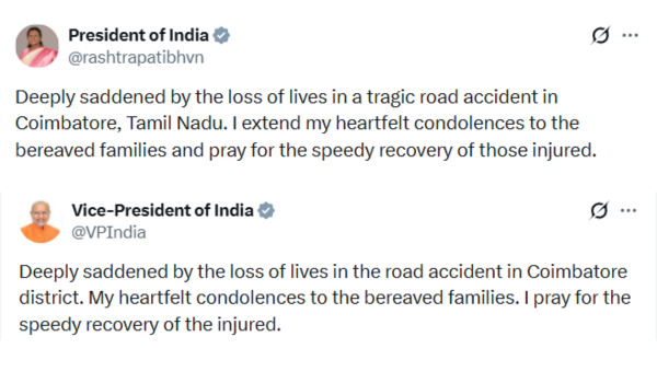 President, Vice President and PM express grief over Coimbatore road accident in Tamil Nadu