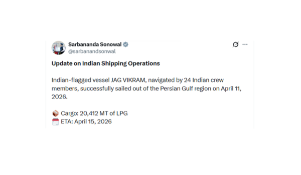 Indian-flagged vessel JAG VIKRAM successfully sailed out of Persian Gulf region: Union Minister Sonowal