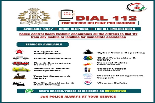 Jammu and Kashmir Police Urges Public to Use ERSS-112 for Quick Emergency Assistance