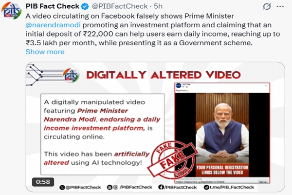 PIB Debunks Fake AI-Generated Video Misusing PM Modi’s Name for Investment Claims